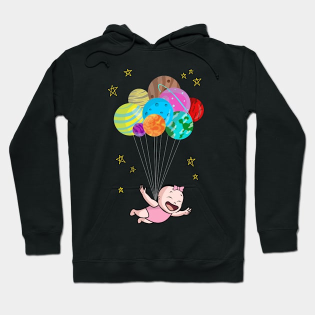 Space Travel Happy Flying Baby Balloon Planets Hoodie by 4U2NV-LDN